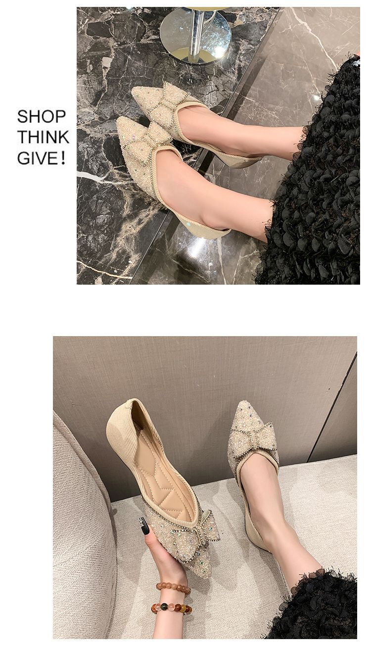 Elegante Ballerinas mit Schleife und spitzer Spitze für Damen – Glitzernde Strass-Ballerinas, Prinzessinnen-Pumps mit niedrigem Absatz, bequeme Slip-On-Abendschuhe_voghion.com