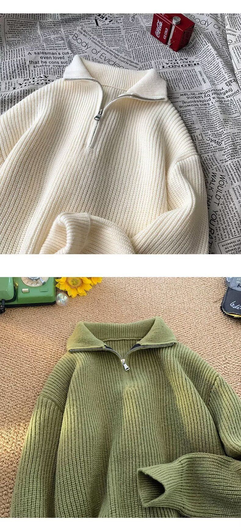 Maglione a collo alto con mezza zip, tinta unita, versatile, casual, casual, stile maschile_voghion.com