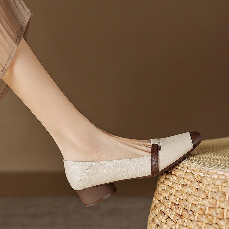 Damenschuhe mit weicher Sohle, Einzelschuhe mit leichtem Mund, farblich passende Arbeitsschuhe aus Leder mit rundem Kopf und niedrigem Absatz und einem Pedal_voghion.com