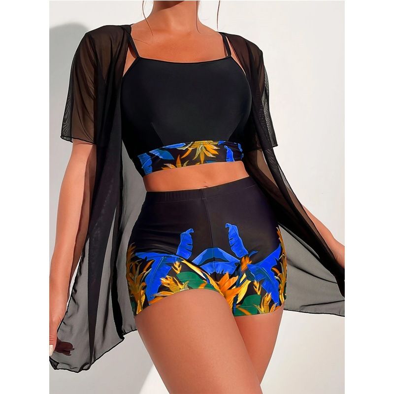 Maillot de bain trois pièces taille haute pour femme_voghion.com