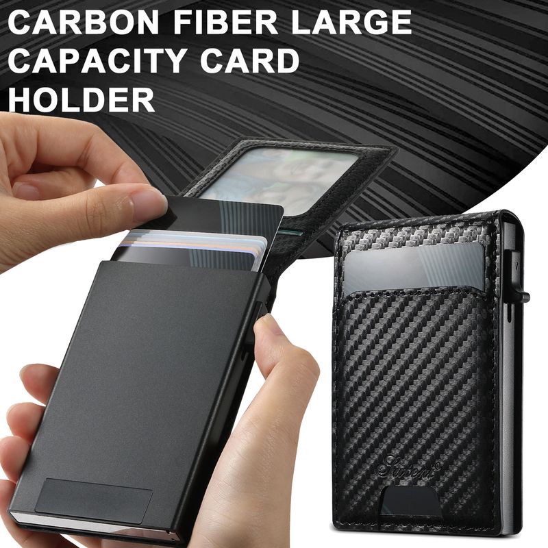 Card Cases Carbon Fiber Leather Keys Automatically Eject Card Case Card With Photo Frame Oil Wax Glossy Lychee Scrub_voghion.com