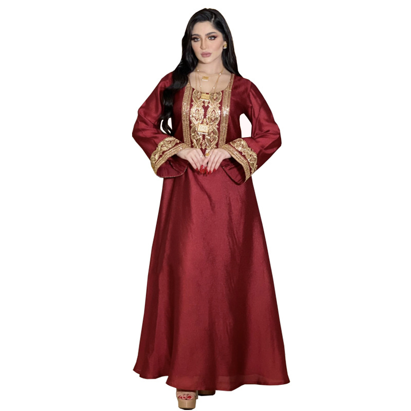 Nuovo abito abaya musulmano con paillettes ricamate in oro Abaya da donna_voghion.com