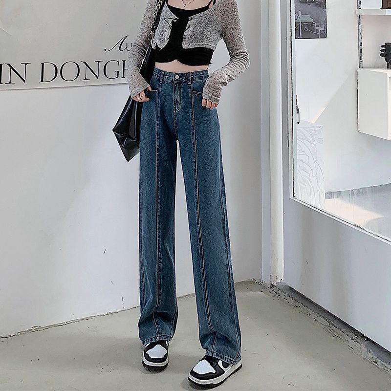 Jeans larghi a vita alta nuovi per l'inizio dell'autunno per le donne, vestibilità comoda in stile americano, taglie forti, piccola statura, gamba dritta snellente_voghion.com