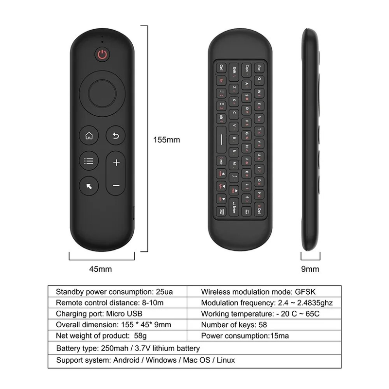 2.4GHz Wireless M5 Air Mouse Bluetooth5.2 Mini Keyboard Voice Backlit IR Learning Remote Control For PC Android_voghion.com