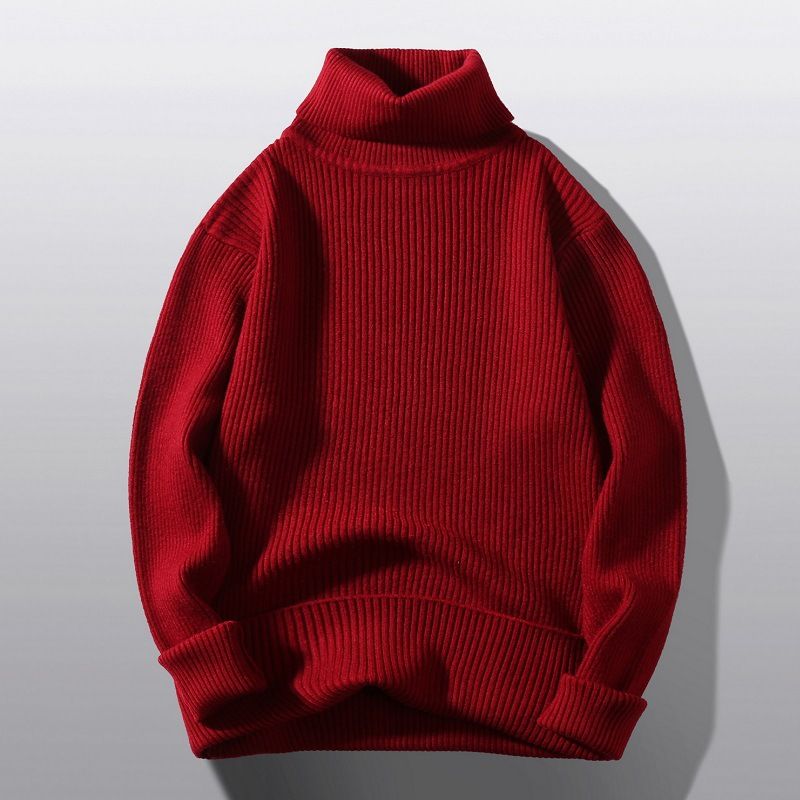 Men's Clothing Sweater Men's Turtleneck Autumn And Winter New Style Youth Sweater Loose Simple Solid Color Bottom Striped Sweater Men_voghion.com