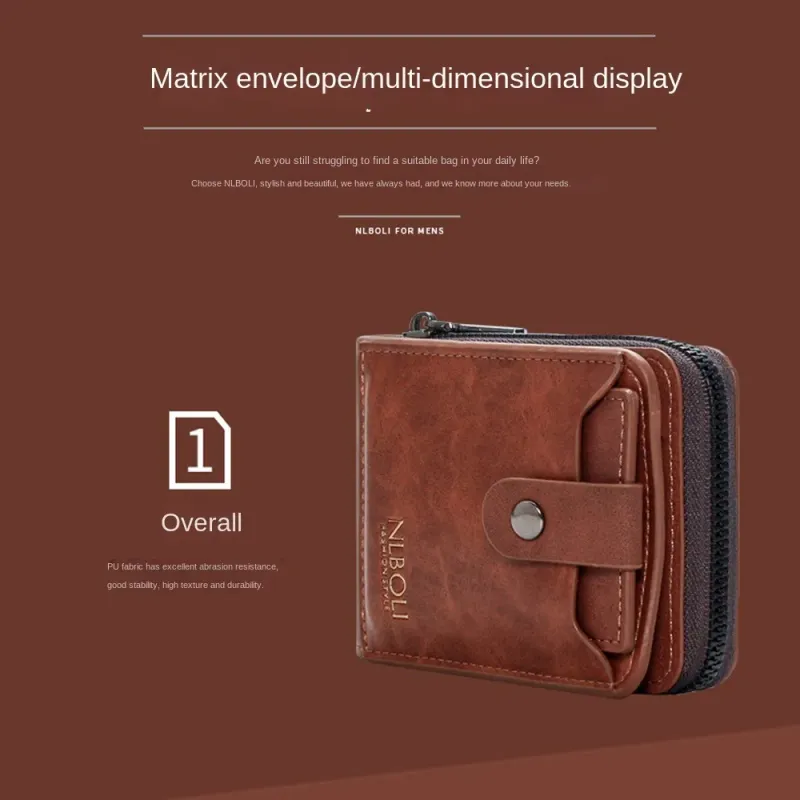 Kartenetui, große Kapazität, einfarbige Tasche mit Reißverschluss, mehrere Kartenfächer, Business-Clutch im koreanischen Stil, PU-Leder, Herren_voghion.com