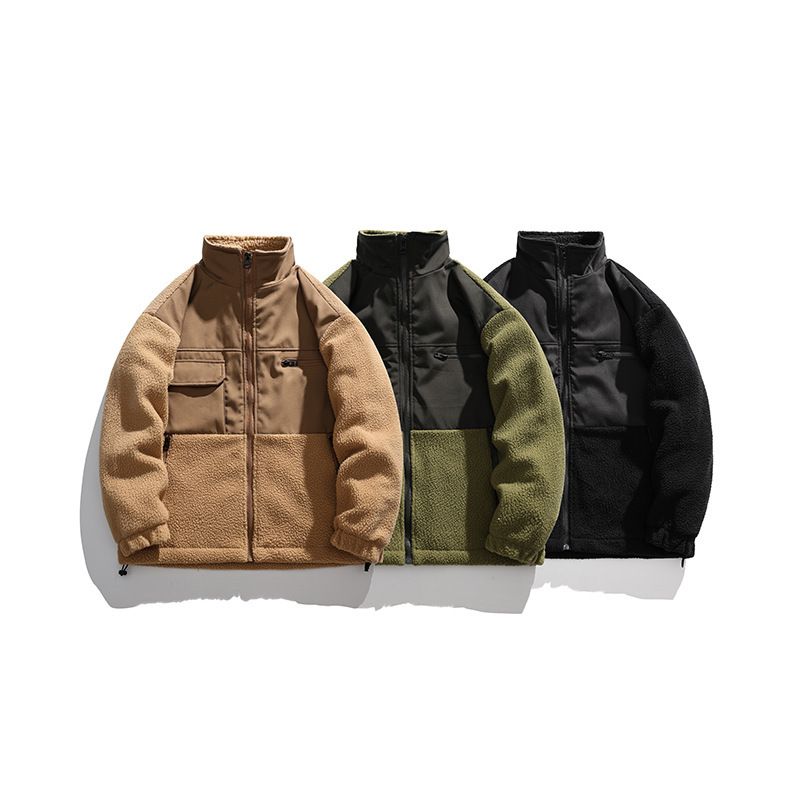 2023 Autumn American Patchwork Lamb Wool Jacket Winter Turn-Down Collar Cotton Coat Short Style Plus_voghion.com