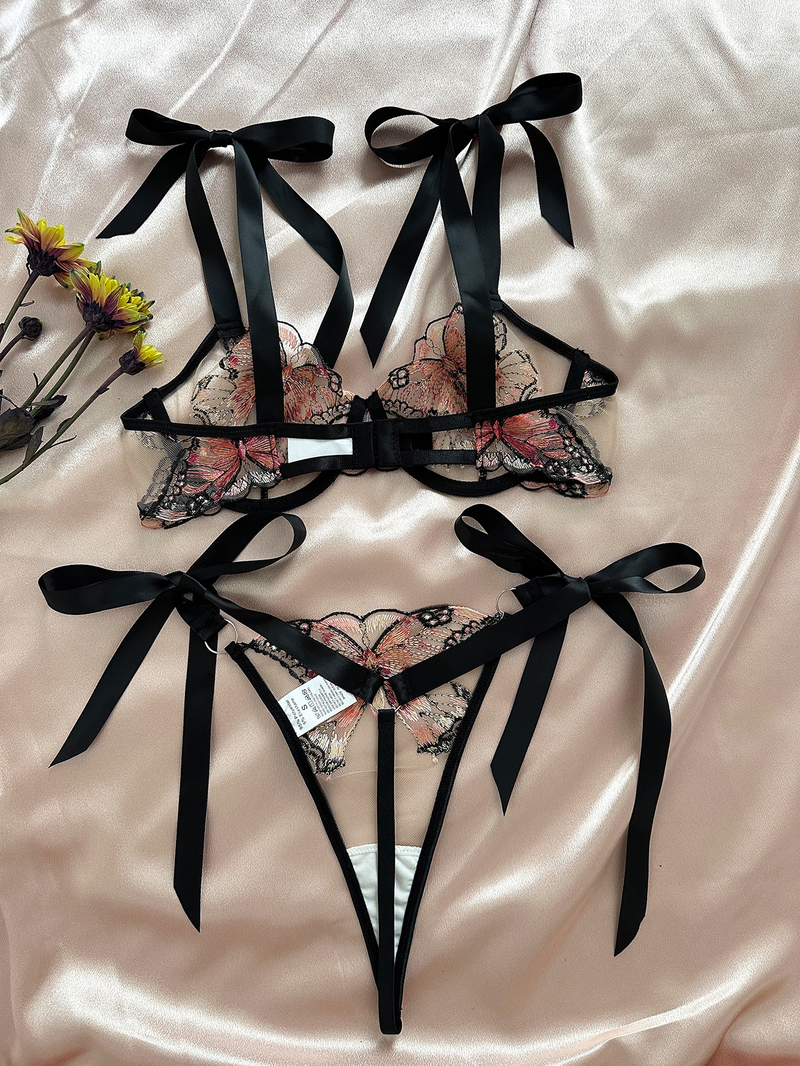 Lingerie Intimo Sexy con Ricamo a Farfalla in Rete e Tentazione Trasparente, Vendita Calda_voghion.com