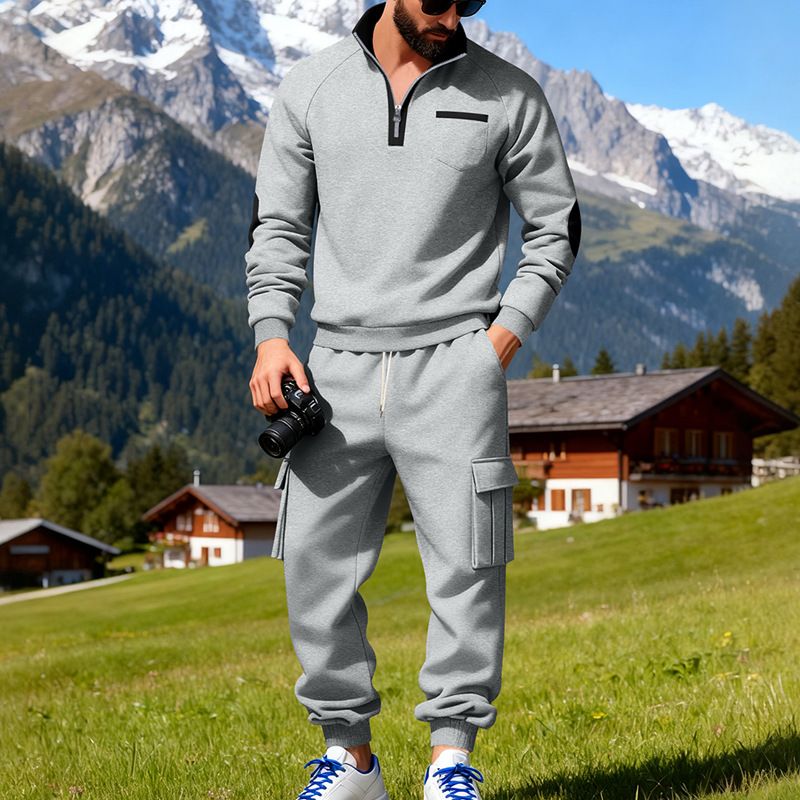 Schweres Winter-Outdoor-Arbeitskleidungsset für Herren, lässiges Jogger-Sweatshirt und Hosenset – entspannte Passform für Streetwear und Pendeln_voghion.com