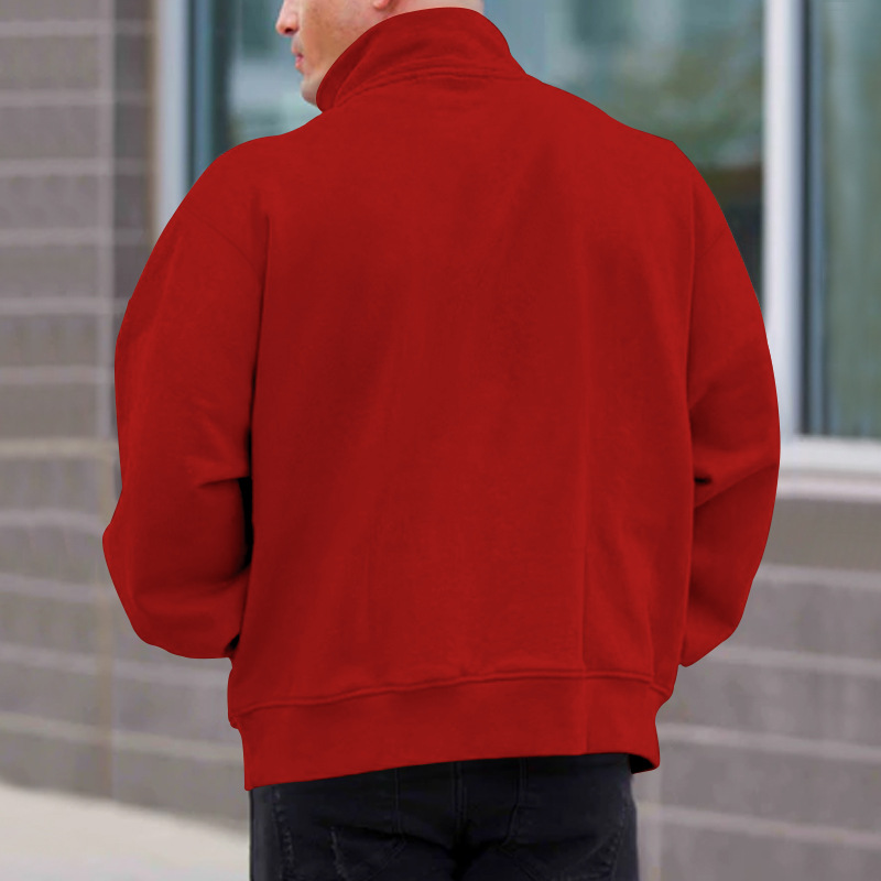 Herrenbekleidung Casual Plus Fleece Einfarbig Langarm Half-Zip Stehkragen Hoodie_voghion.com