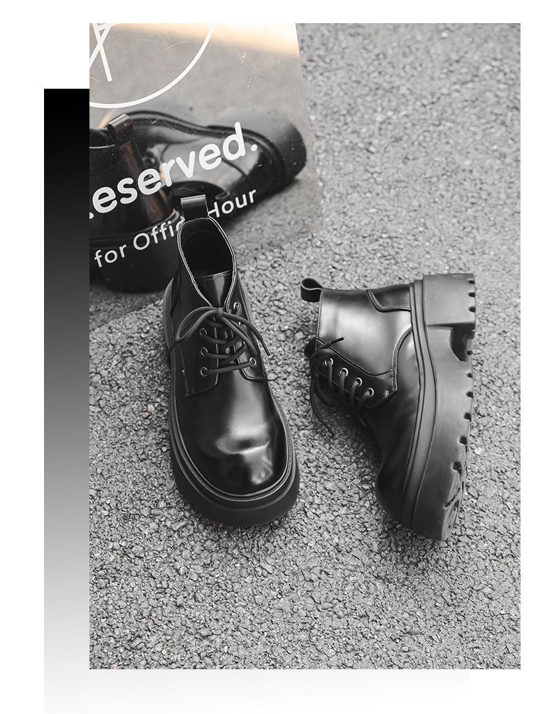 Lace-up High-top Thick-soled Heightening Men's Boots Fleece Short Boots Tooling Boots Martin Boots_voghion.com