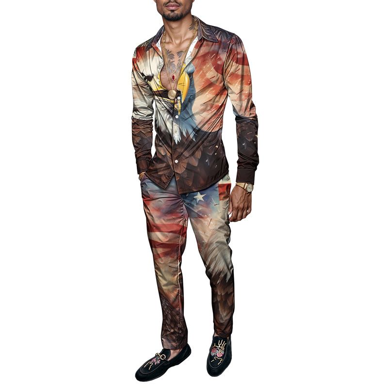 2025 Spring/Summer Printed Simple Two Piece Set For Men, Lightweight Party, Long Sleeve Suit, Fashionable Design, Breathable Fab_voghion.com