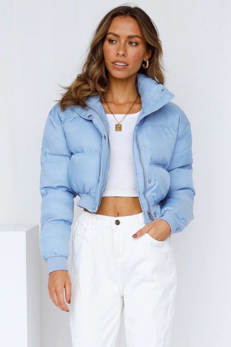 Übergroße, kurze Pufferjacke für Damen, Wintermantel – lässiger, warmer Daunen-Alternative-Mantel mit V-Ausschnitt für Damen (Blau, Grau, Schwarz, Beige)_voghion.com