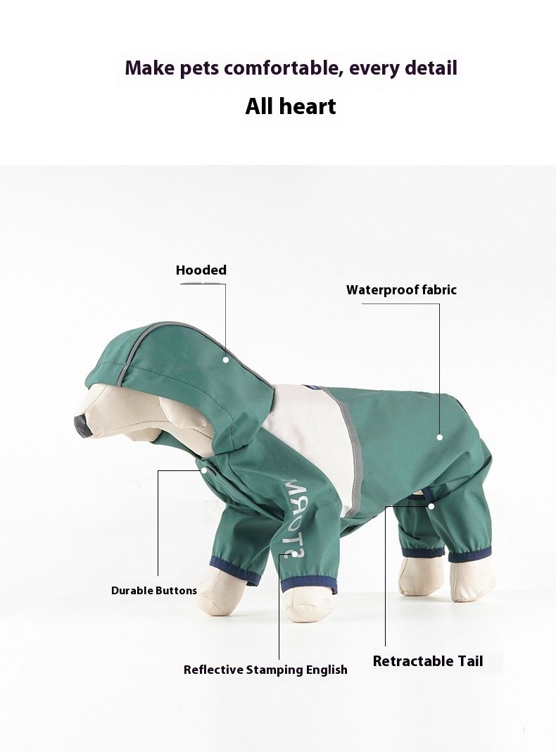 Pet And Dog Clothing, Rainproof, Breathable, Portable, Four Legged Raincoat, Reflective Night Coat_voghion.com