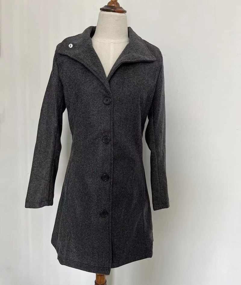 Women’s Wool Blend Trench Coat – Slim Fit Long Coat With Half-High Collar, Solid Color, Vintage Style, Polyester Outerwear_voghion.com