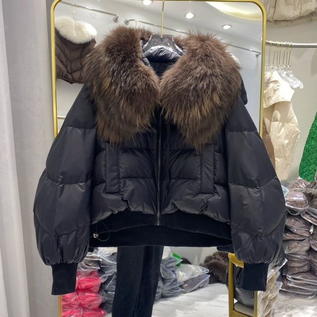 Damenbekleidung Wintermantel Damenmode kurze Daunenjacke Damen High-End-Damen 90 weiße Entendaunen Fuchspelzkragen_voghion.com