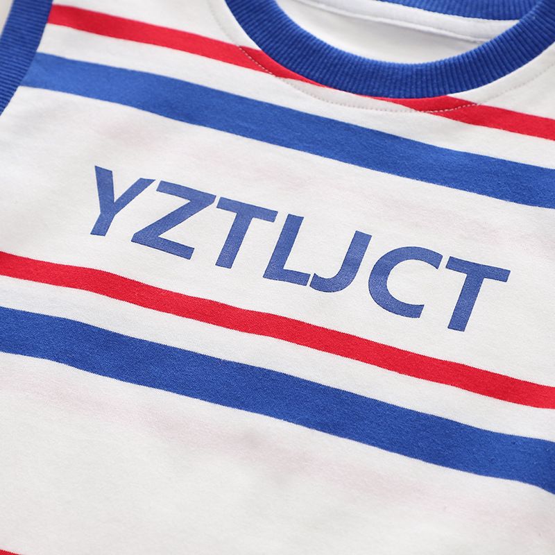 Liten och medelstor sommar randig kostym för pojkar och flickor, ärmlös rund hals, tvådelad linne för barn_voghion.com