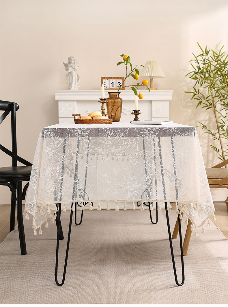 Elegante tovaglia in pizzo - Copritavolo da caffè di ispirazione giapponese con nappe, elegante decorazione per il tavolo da dessert per casa e feste_voghion.com
