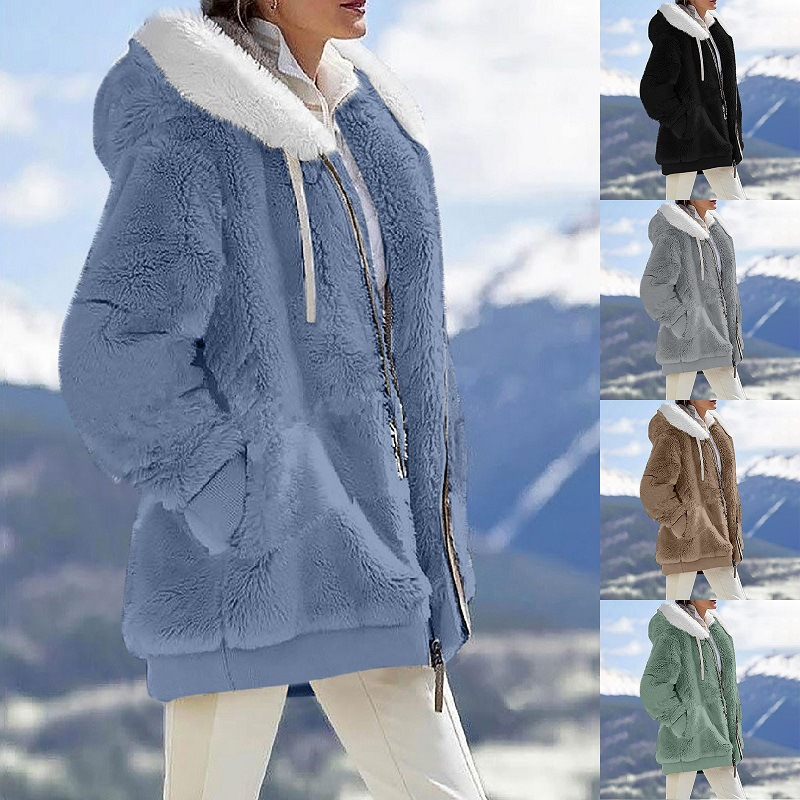 Trendy Oversized Fleece Hooded Jacket For Women - Winter Warm Zip-Up Coat With Pockets (S-5XL, Multiple Colors)_voghion.com