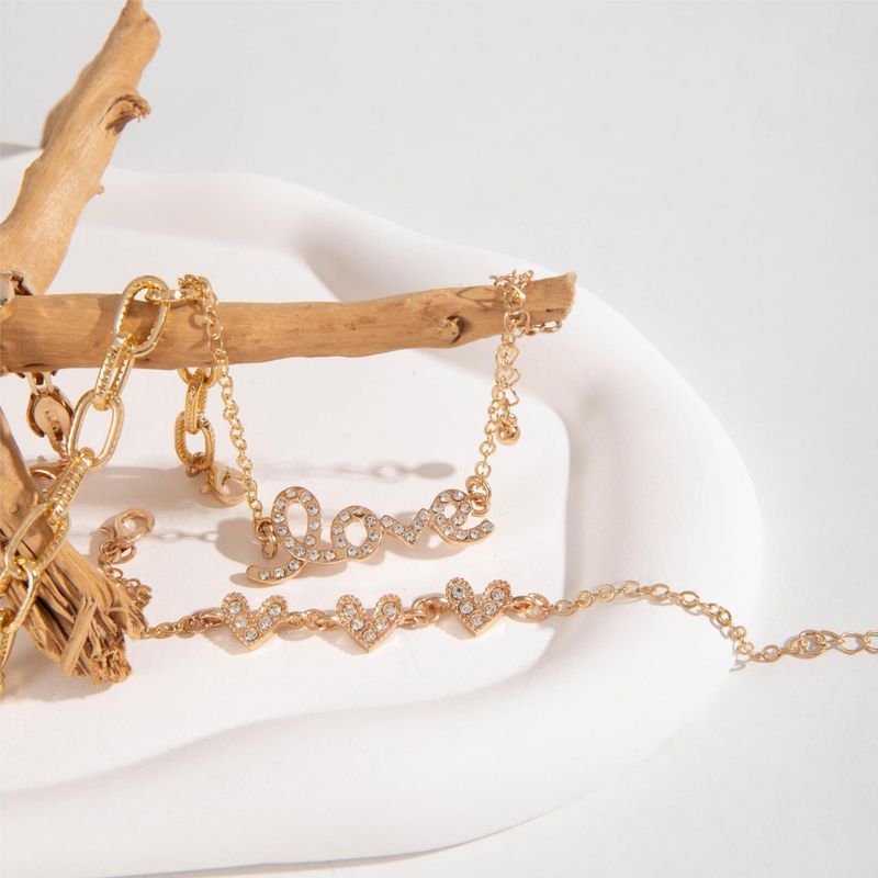 Pulseiras Premium Sense Dia Chain Multicamadas Empilhadas Design Criativo Pulseira de Carta de Amor Conjunto de 4 Peças para Mulheres_voghion.com