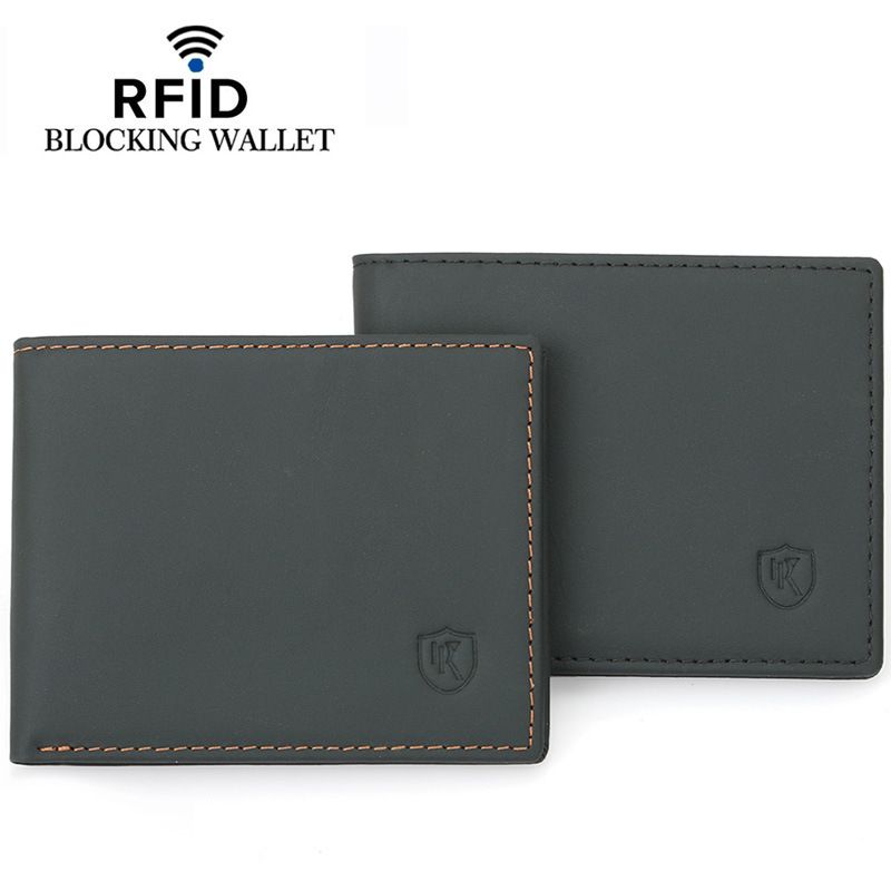 Rus Hırsızlığa Karşı RFID Engelleyici Birinci Katman İnek Derisi Cüzdan Moda Yağ Mumu Renk Blokajlı Erkek Bozuk Para Cüzdanı_voghion.com