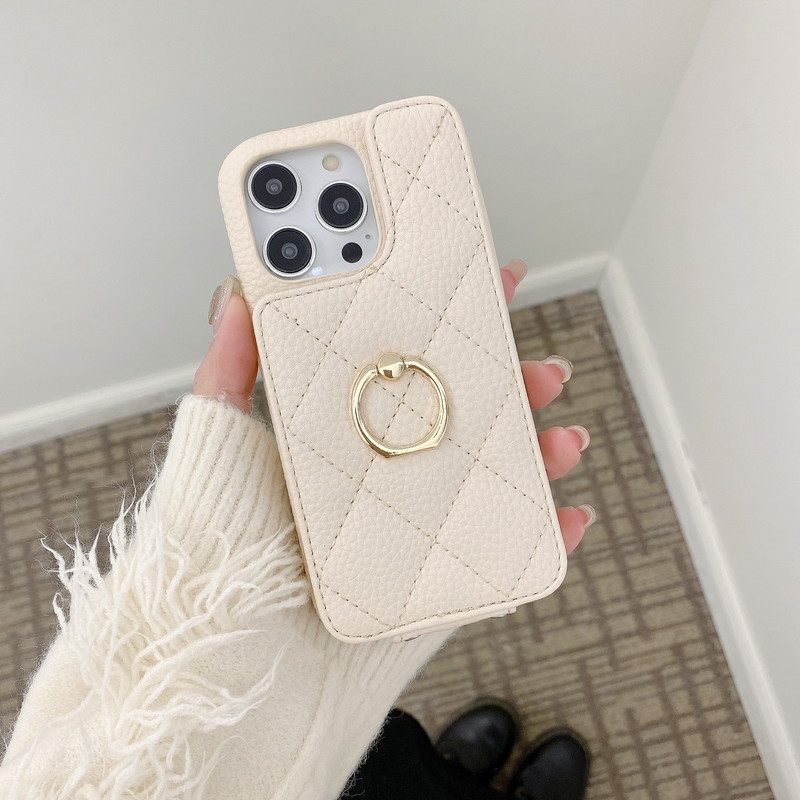 Mobile phone case Suitable for iPhone15 mobile phone case Apple 14pro max rhombus card ring buckle bracket mobile phone case 13 women_voghion.com