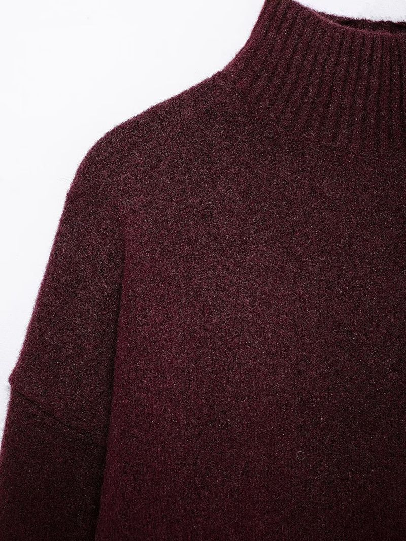 Maglione lavorato a maglia morbido di base a maniche lunghe con collo alto e moda autunnale da donna INS_voghion.com