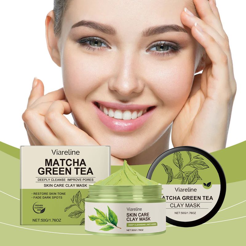 Viareline Green Tea Cleansing Mud Mask Facial Gentle Cleansing, Moisturizing And Moisturizing Facial Mask_voghion.com