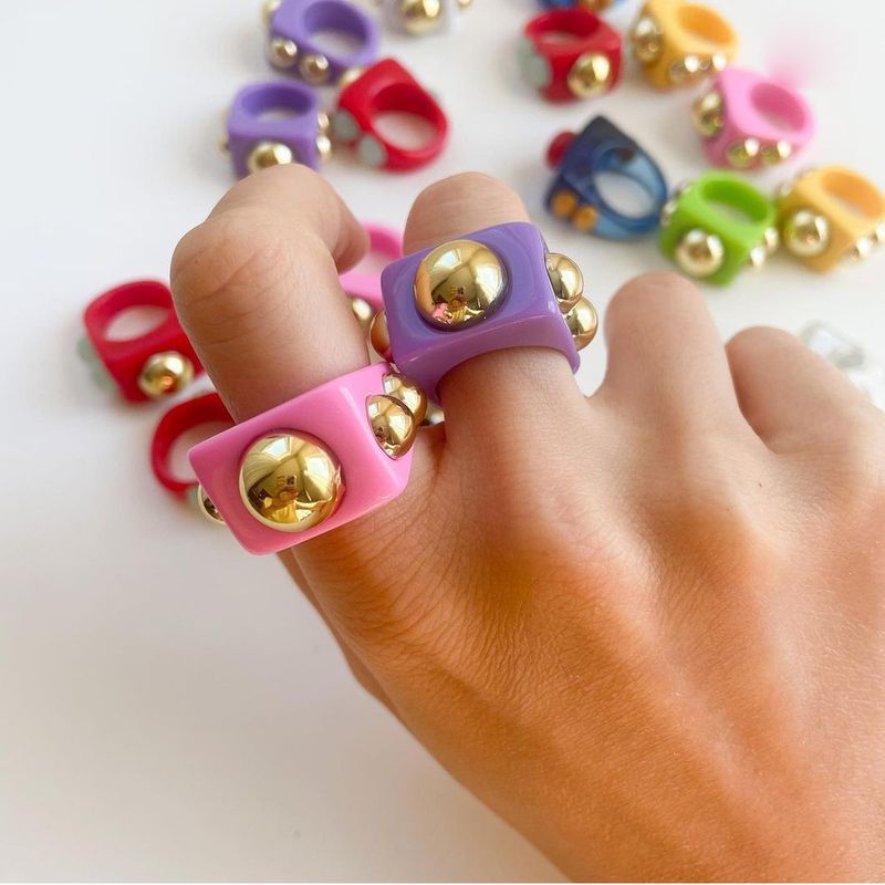 Women’s Jewelry Set Fashion Personality Resin Ring Retro Design Acrylic Diamond Gemstone Ring Female Cute Childlike_voghion.com