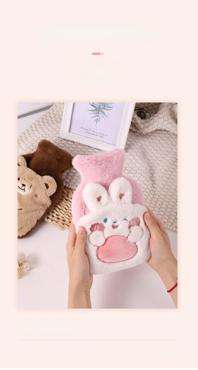 Wärmflasche mit Plüschbezug, Wasserfüllung, abnehmbar und waschbar, mittelgroßer Cartoon-Handtaschenwärmer, Taschendesign, verdicktes Futter, Handwärmer_voghion.com