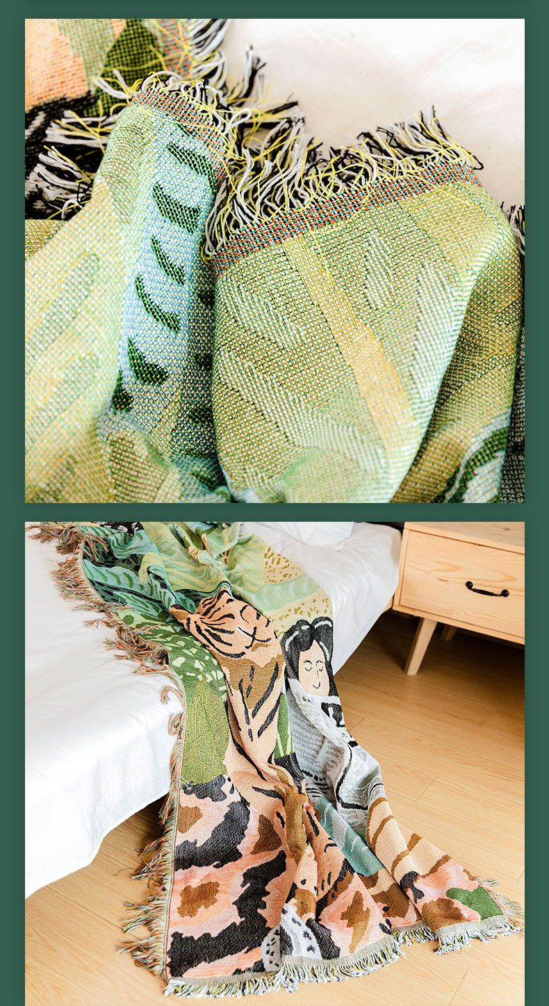 Copridivano Lazy Style, set copridivano con stampa tigre, copertura completa, design reversibile, morbida microfibra, multiuso, come trapunta per aria condizionata, set da 3 pezzi, beige e blu._voghion.com