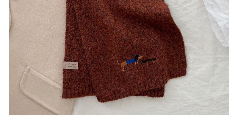 Bufanda versátil de estilo juvenil, edición coreana 2024, con bordado de dibujos animados de perro salchicha, tejida para otoño e invierno._voghion.com