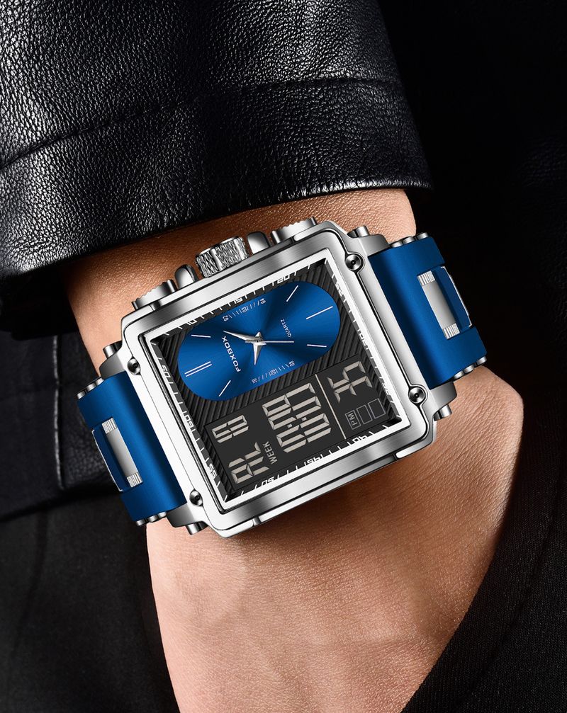 Men's Multifunctional Sports Watch With Luminous Display, Waterproof, Durable Silicone Strap, Mineral Glass, Digital & Analog Display_voghion.com