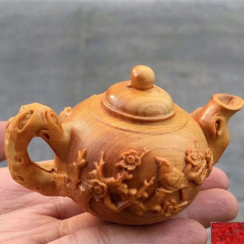 Thuja Boxwood Pumpkin Piece Plaything Ornament Craft Solid Wood Carving Handheld Pot_voghion.com