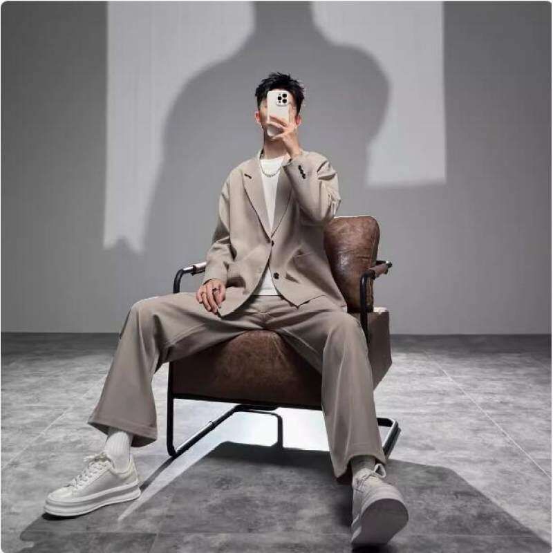 Lai De's Matching Set For Men Oversized Casual Suit Two-Piece Loose Mature Style Handsome_voghion.com