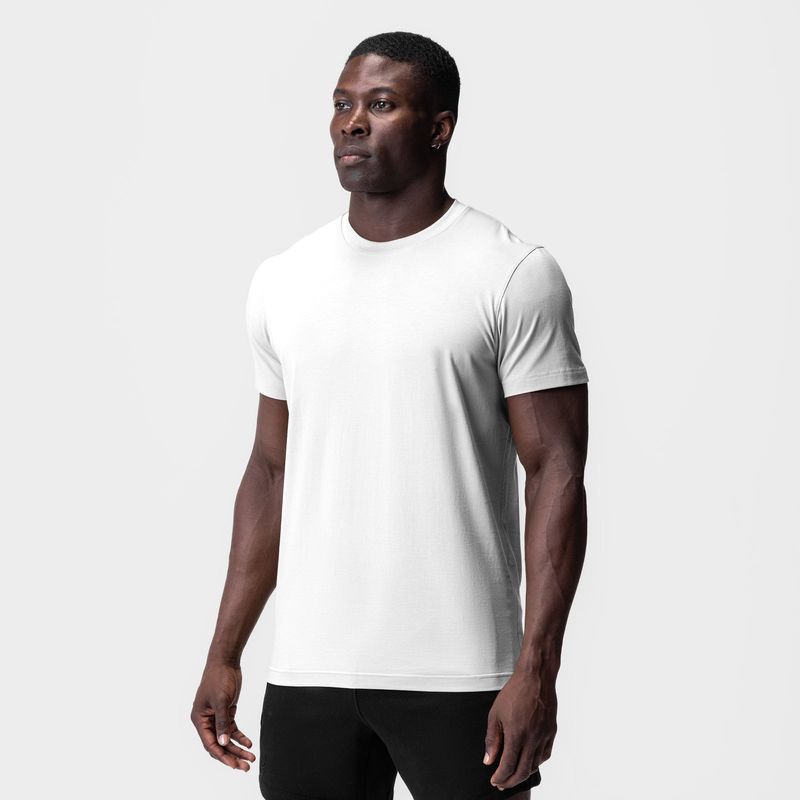 Maglietta sportiva estiva slim da uomo, a maniche corte, in cotone e poliestere elasticizzato, traspirante, con scollo rotondo, effetto ghiaccio._voghion.com