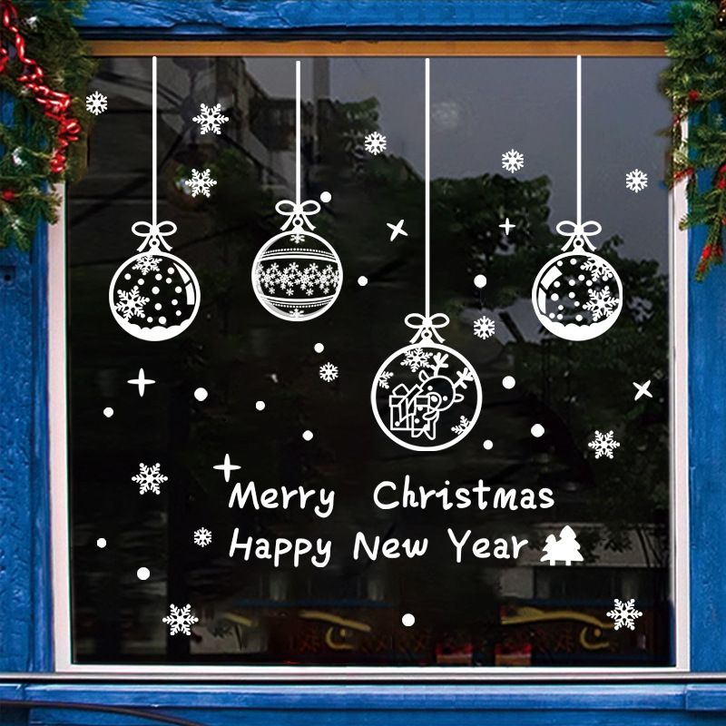 Statisch haftende Weihnachts-Fensteraufkleber – 2er-Set wiederverwendbare Weihnachtsaufkleber (30 x 43 cm) – Schneeflocken, Glocken, Ornamente für Glastüren und Fenster_voghion.com