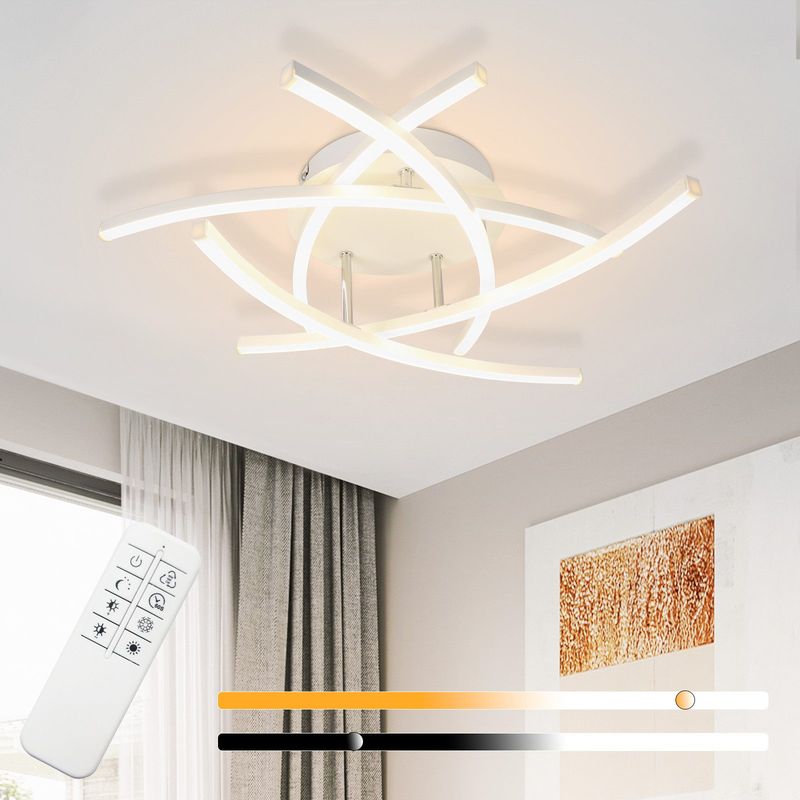 Glitzerlife Deckenleuchte LED Deckenlampe Weiß - Wohnzimmerlampe 32W Dimmbar Modern Design Schlafzimmerlampe Mit Fernbedienung Flurlampe Für Esszimmer Küche_voghion.com
