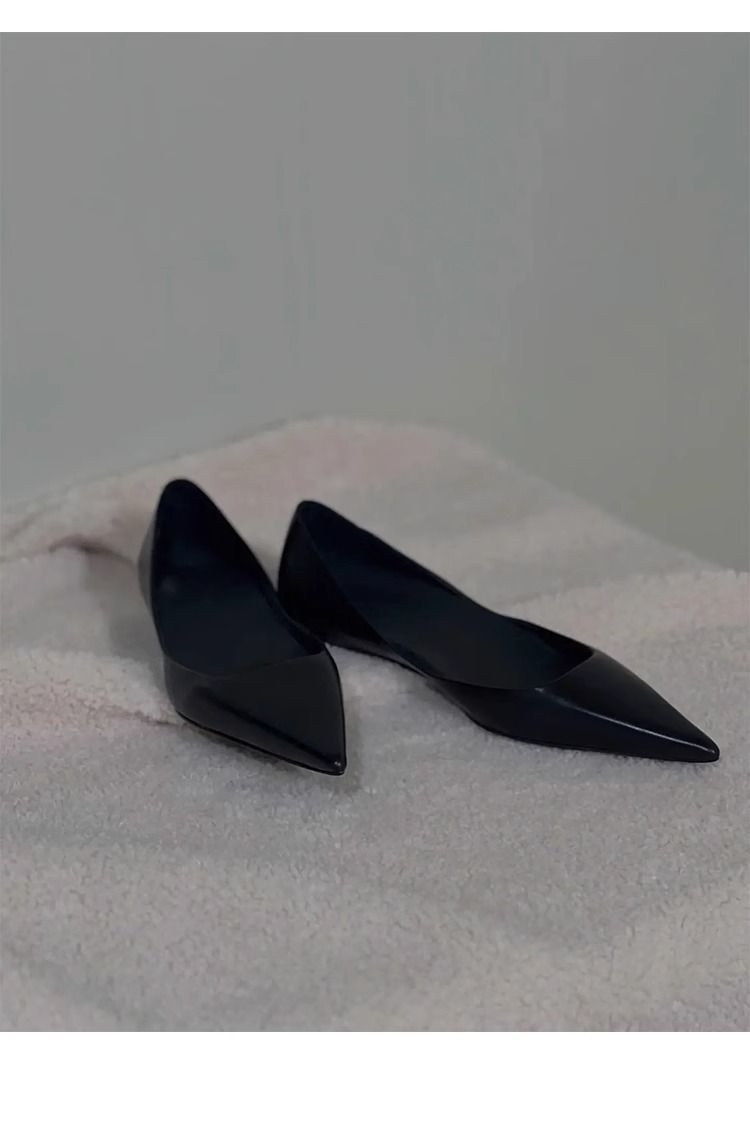 MTX Schwarze Damenschuhe mit spitzen High Heels im französischen Stil, flache Schuhe mit flachem Mund, elegante Mode, Pendler-Flats_voghion.com