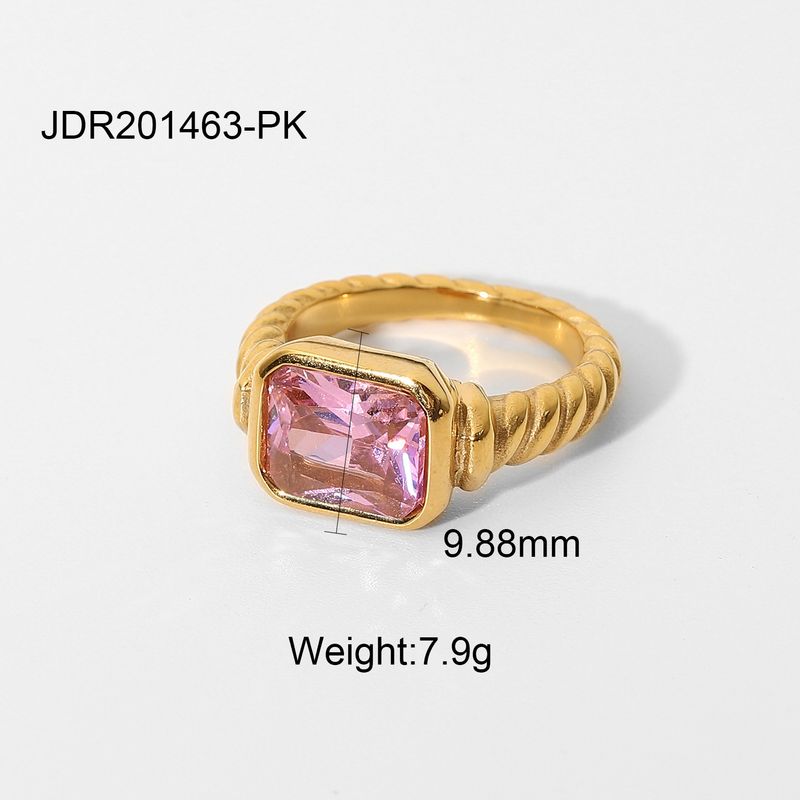 Ranskalainen retro suorakaiteen muotoinen smaragdipinkki zirkonisormus naisten croissant-pussi kierretty spiraalisormus korut_voghion.com