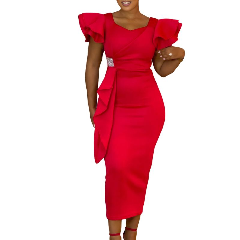 Women's Clothing fashion temperament elegant ruffled solid color hip wrapped _voghion.com