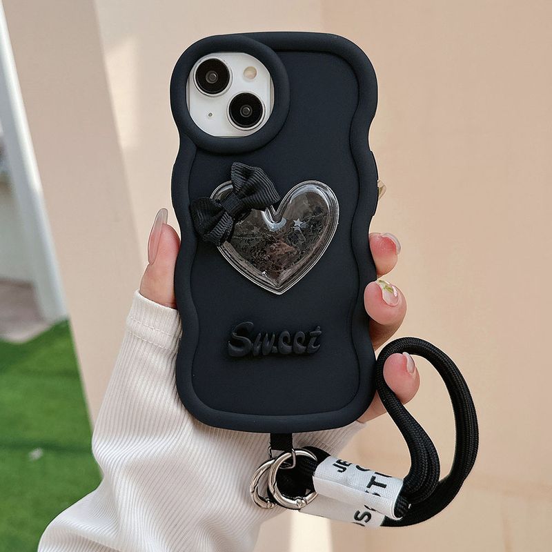 Roztomilý 3D tekutý písek s láskou a srdcem, kudrnatý silikonový měkký kryt na telefon pro iPhone 11 12 13 14 15 Pro Max XS XR 7 8 Plus SE zápěstí_voghion.com