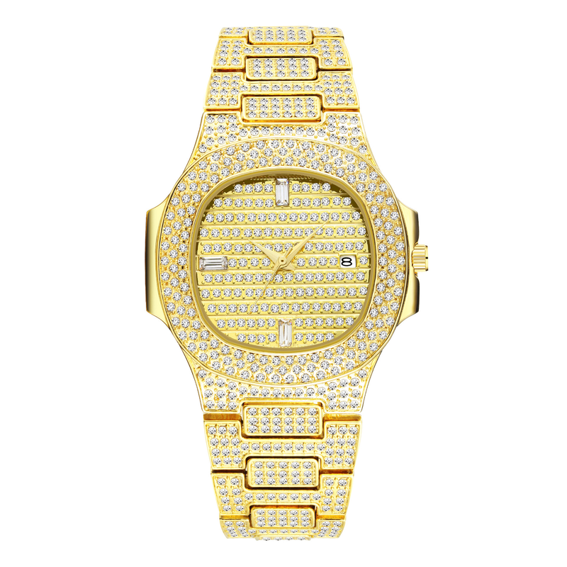Orologio da uomo al quarzo impermeabile con stella del cielo tempestato di diamanti con calendario della moda di fascia alta MISSFOX_voghion.com