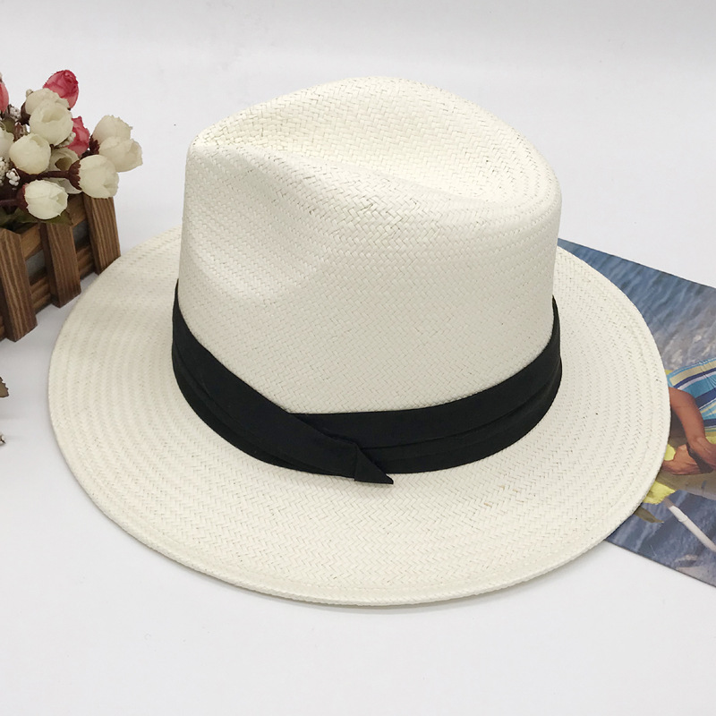 Xiaoxiang style flat top fine braid white wide brim top hat women's summer straw hat_voghion.com