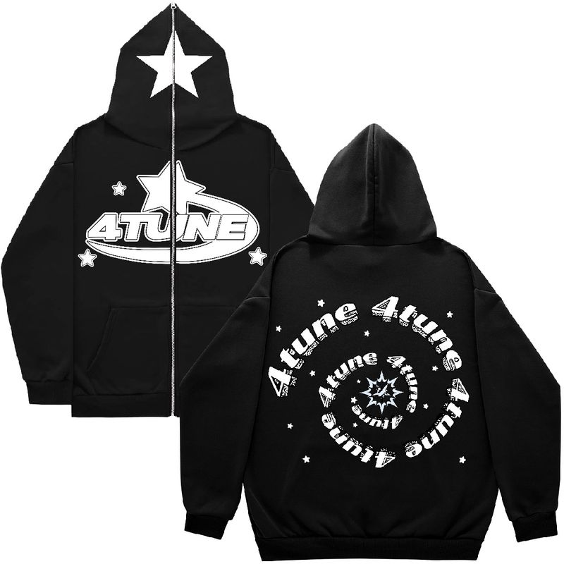 Jacke Hoodie 4atune Muster Kapuze Weite Passform Unisex Reißverschluss Sweatshirt Beliebt_voghion.com