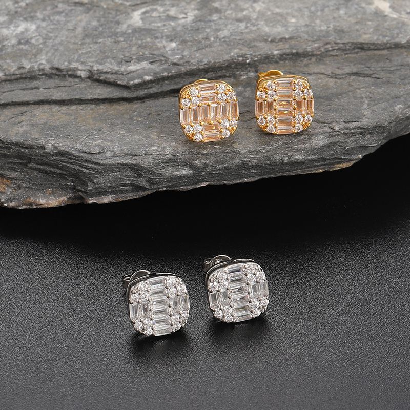 Boucles d'oreilles carrées pour femmes, avec micro-incrustations de zircons, design simple, tendance, pour hommes et femmes, style boîte de nuit, style hip-hop_voghion.com