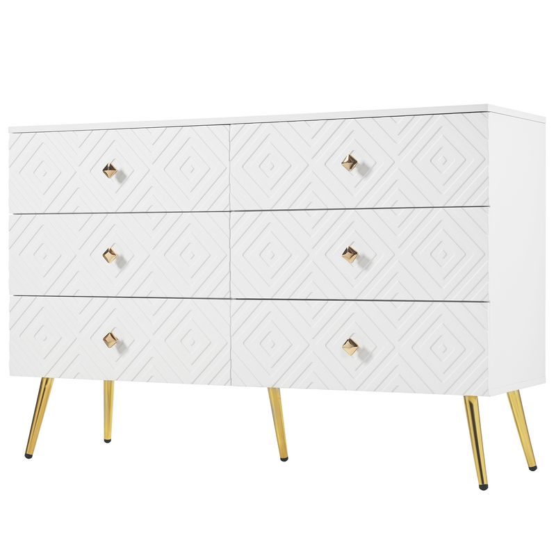 Kommode Weiß 120x80cm Mit 6 Schubladen, Gold-Akzenten Für Wohnzimmer_voghion.com