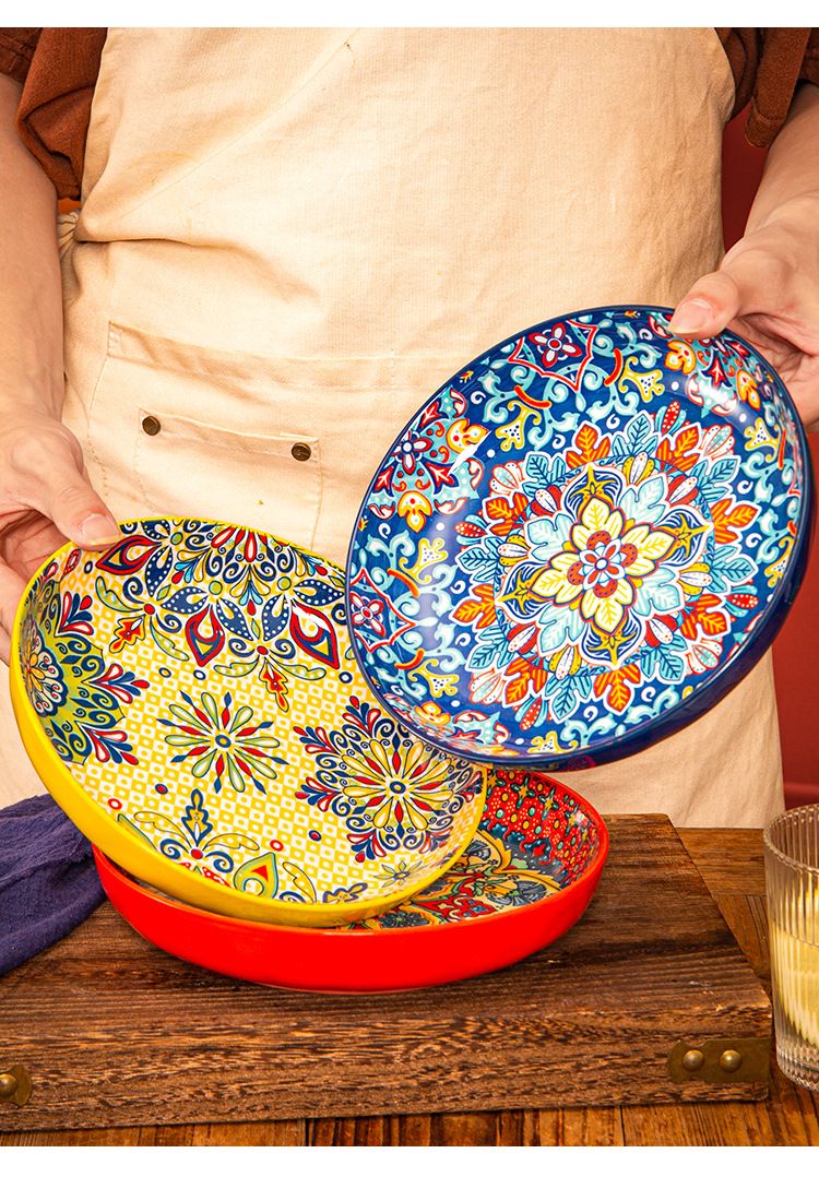 Piatto in ceramica boema di alto valore, piatto creativo per la casa, piatto per verdure, piatto per frutta, piatto per bistecca, piatto fondo, piatto rotondo, stoviglie_voghion.com