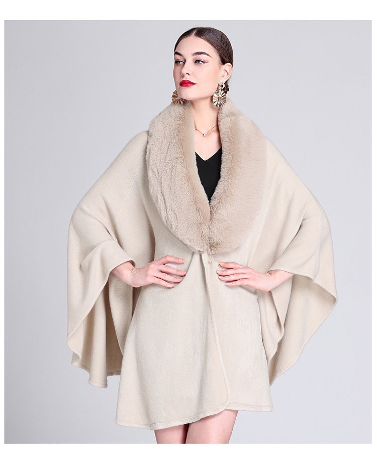 Bontkraag cape cape grote maat gebreide cardigan losse cape jas vrouw_voghion.com