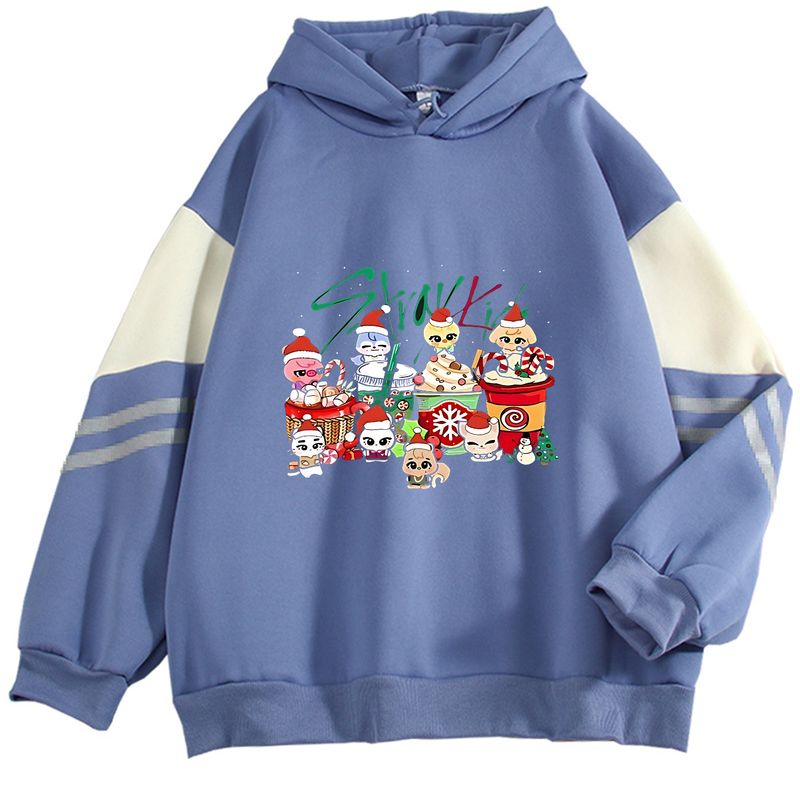 2025 New SKZ Stray Kids Q Version Cartoon Fashion Loose Plus Size Color-Block Hooded Sweatshirt Jacket_voghion.com